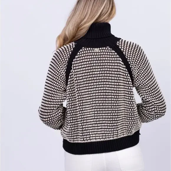Cleobella womens Madison Knit Sweater Black/Ivory size Small Cotton Turtleneck - Picture 3 of 16